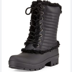 Hunter Womens Patent Pac Tall Rubber Sheepskin inside Boots shoes sz 10